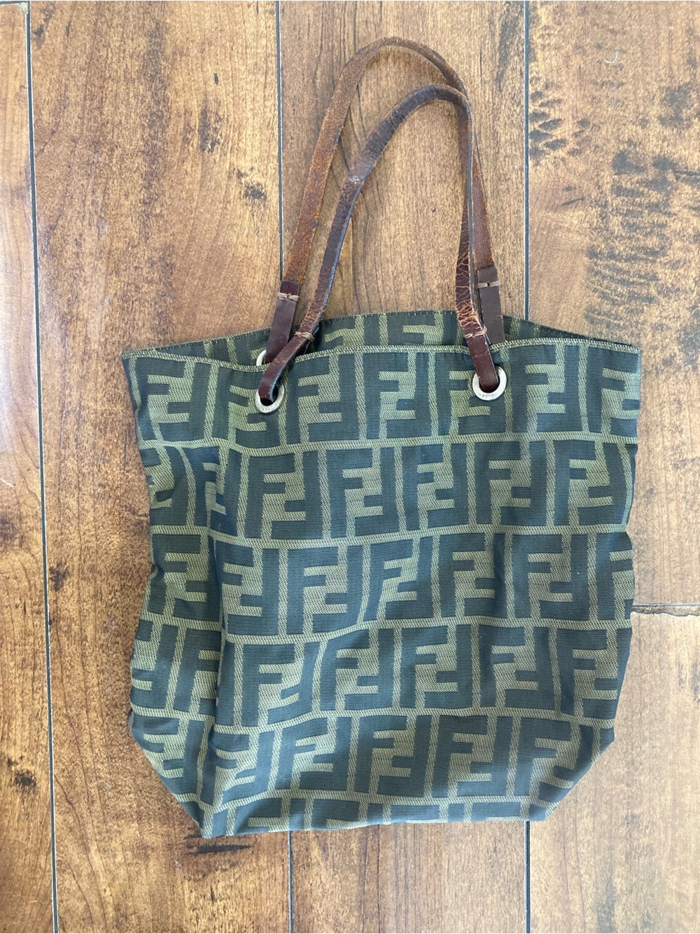 Fendi Olive and Brown FF Logo Canvas Tote